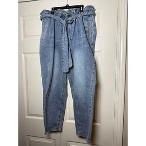 A Beautiful‎ Soul Women Light Wash Paperbag Waist Belted Mom Jeans Size 12
